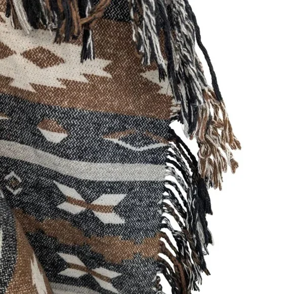 Southwestern Aztec Fringe Cardigan Women Size S Drape Rustic Boho Western Cozy - Picture 4 of 8